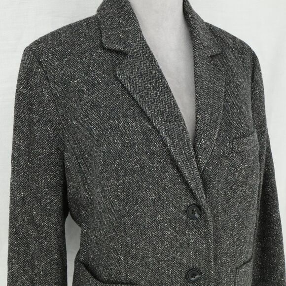 LL Bean Jacket Petites XLP PXL Gray Herringbone Wool Silk Buttons Lined Pockets - Picture 6 of 16